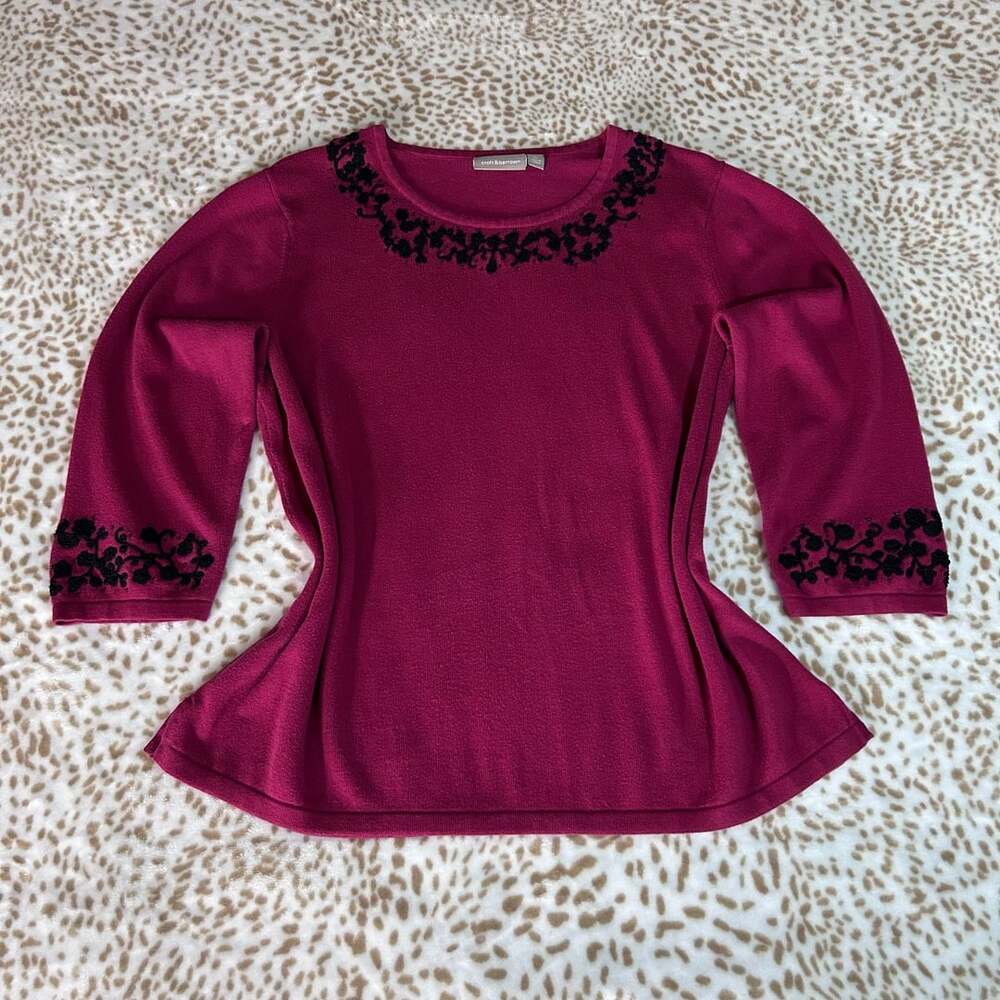 Croft & Barrow Embellished Sweater Size XL Red Beaded Neckline Pullover